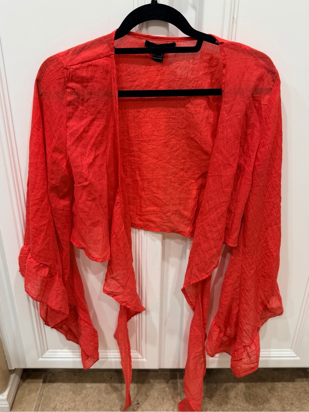 Forever 21 Red Sheer Draped Open Front Cardigan